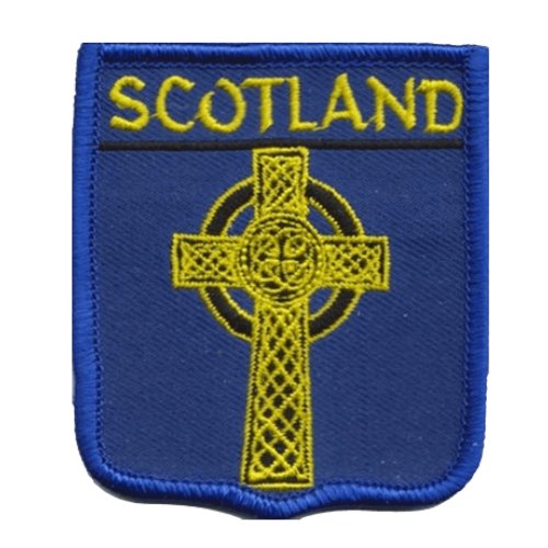 Image 1 of Scotland Celtic Cross Blue Shield Embroidered Cloth Patch Set x 3