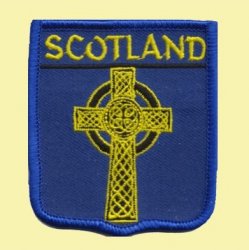 Scotland Celtic Cross Blue Shield Embroidered Cloth Patch Set x 3