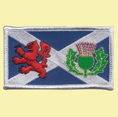 Image 0 of Saltire Flag Lion Rampant Thistle Rectangular Embroidered Cloth Patch Set x 3