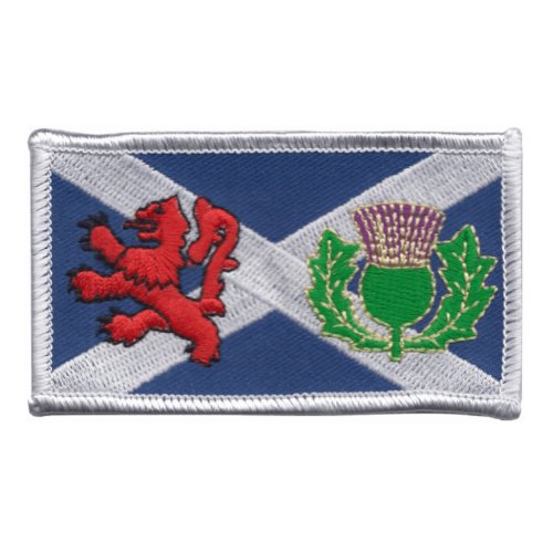 Image 1 of Saltire Flag Lion Rampant Thistle Rectangular Embroidered Cloth Patch Set x 3