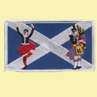 Image 0 of Saltire Flag Highland Dancer Bagpiper Rectangular Embroidered Cloth Patch Set 3