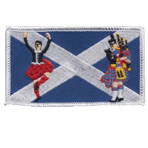 Image 1 of Saltire Flag Highland Dancer Bagpiper Rectangular Embroidered Cloth Patch Set 3