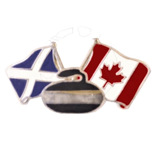 Image 1 of Saltire Canada Curling Crossed Country Flags Friendship Enamel Lapel Pin Set x 3