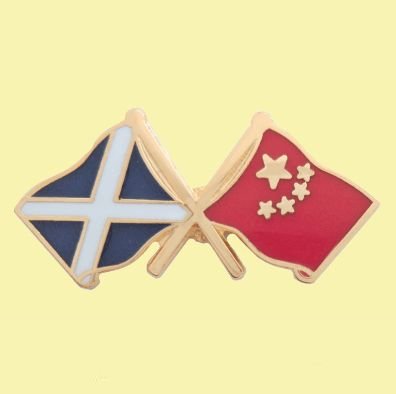Image 0 of Saltire China Crossed Country Flags Friendship Enamel Lapel Pin Set x 3