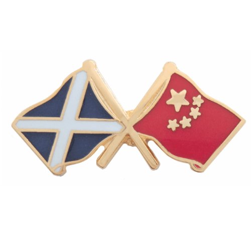 Image 1 of Saltire China Crossed Country Flags Friendship Enamel Lapel Pin Set x 3