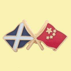 Saltire China Crossed Country Flags Friendship Enamel Lapel Pin Set x 3