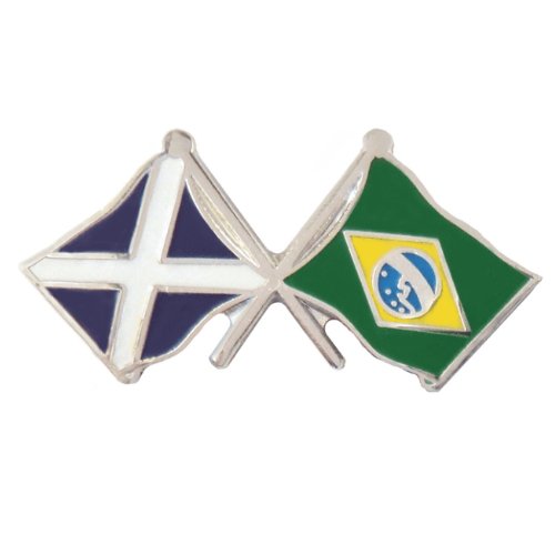 Image 1 of Saltire Brazil Crossed Country Flags Friendship Enamel Lapel Pin Set x 3