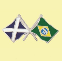 Saltire Brazil Crossed Country Flags Friendship Enamel Lapel Pin Set x 3