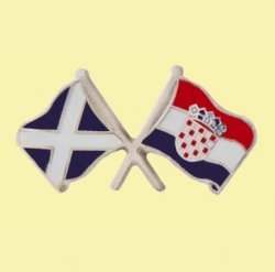Saltire Croatia Crossed Country Flags Friendship Enamel Lapel Pin Set x 3