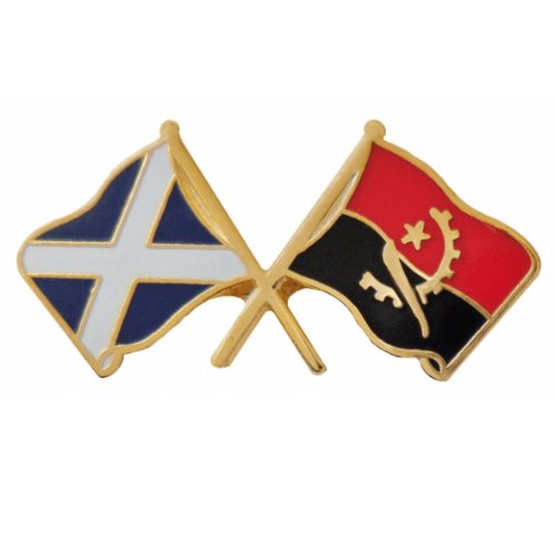 Image 1 of Saltire Angola Crossed Country Flags Friendship Enamel Lapel Pin Set x 3
