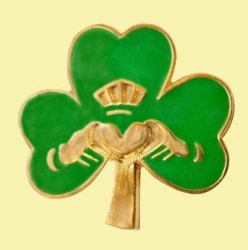 Claddagh Green Shamrock Leaf Enamel Badge Lapel Pin Set x 3