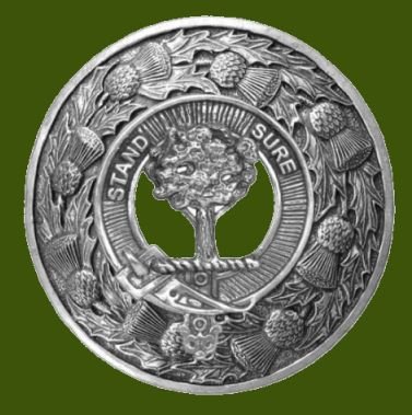 Image 0 of Anderson Clan Crest Thistle Round Stylish Pewter Clan Badge Plaid Brooch