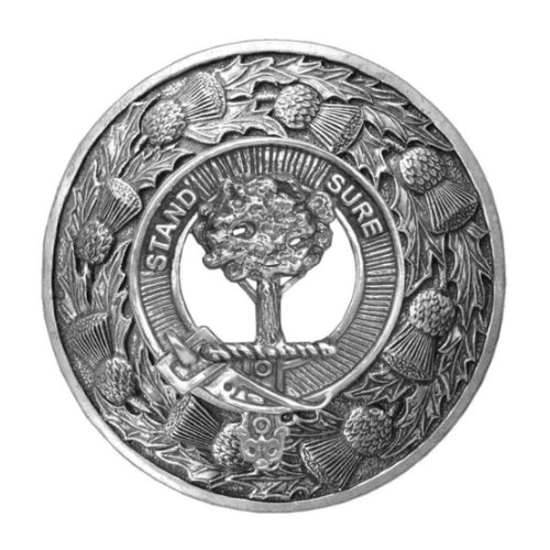 Image 1 of Anderson Clan Crest Thistle Round Stylish Pewter Clan Badge Plaid Brooch