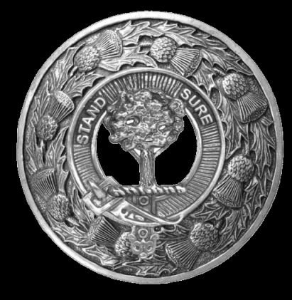 Image 0 of Anderson Clan Crest Thistle Round Sterling Silver Clan Badge Plaid Brooch