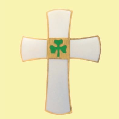 Image 0 of Irish White Cross Green Shamrock Enamel Badge Lapel Pin Set x 3