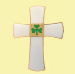 Irish White Cross Green Shamrock Enamel Badge Lapel Pin Set x 3