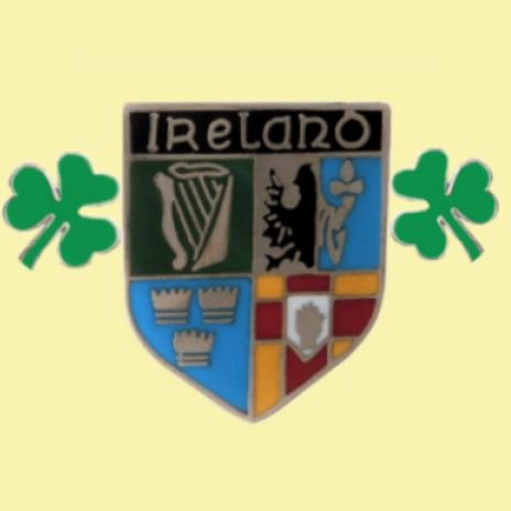 Image 0 of Ireland Four Provinces Double Shamrocks Shield Enamel Badge Lapel Pin Set x 3