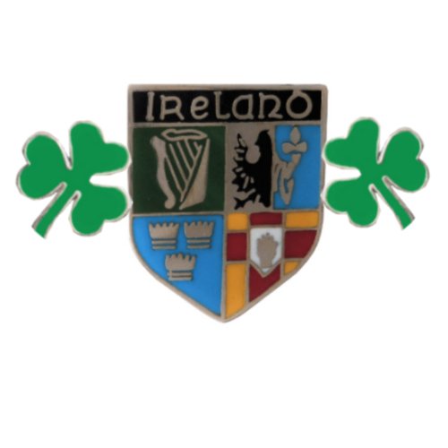 Image 1 of Ireland Four Provinces Double Shamrocks Shield Enamel Badge Lapel Pin Set x 3