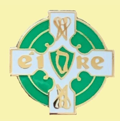 Image 0 of Eire Celtic Cross Harp Round Enamel Badge Lapel Pin Set x 3