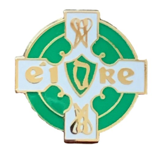 Image 1 of Eire Celtic Cross Harp Round Enamel Badge Lapel Pin Set x 3