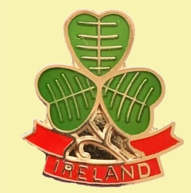 Image 0 of Ireland Green Shamrock Leaf Red Ribbon Enamel Badge Lapel Pin Set x 3