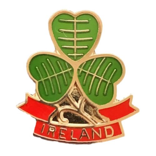 Image 1 of Ireland Green Shamrock Leaf Red Ribbon Enamel Badge Lapel Pin Set x 3