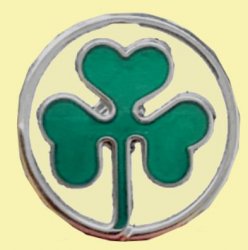 Green Shamrock Leaf Round Open Enamel Badge Lapel Pin Set x 3
