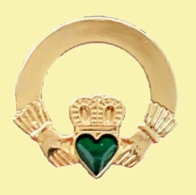 Image 0 of Claddagh Green Heart Enamel Badge Gilt Lapel Pin Set x 3