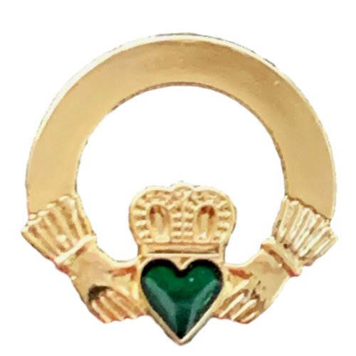 Image 1 of Claddagh Green Heart Enamel Badge Gilt Lapel Pin Set x 3