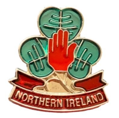 Image 1 of Northern Ireland Green Shamrock Leaf Red Ribbon Enamel Badge Lapel Pin Set x 3
