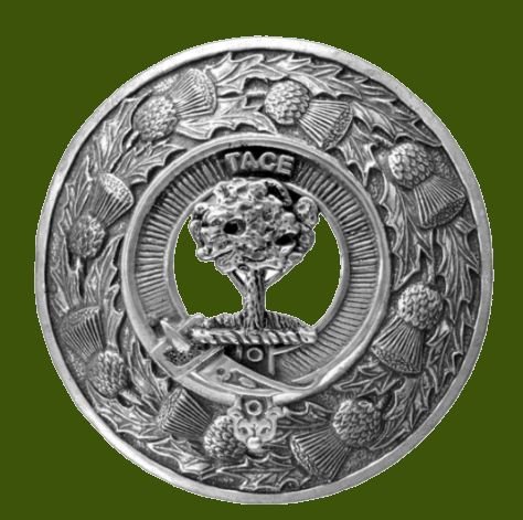 Image 0 of Abercrombie Clan Crest Thistle Round Stylish Pewter Clan Badge Plaid Brooch