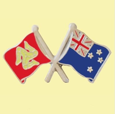 Image 0 of Isle Of Man New Zealand Crossed Flags Friendship Enamel Lapel Pin Set x 3
