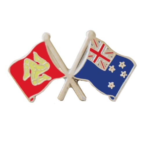 Image 1 of Isle Of Man New Zealand Crossed Flags Friendship Enamel Lapel Pin Set x 3