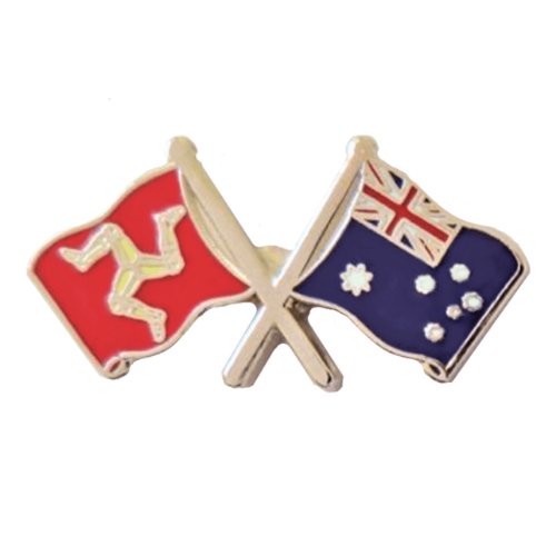 Image 1 of Isle Of Man Australia Crossed Country Flags Friendship Enamel Lapel Pin Set x 3