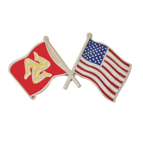 Image 1 of Isle Of Man United States Crossed Flags Friendship Enamel Lapel Pin Set x 3