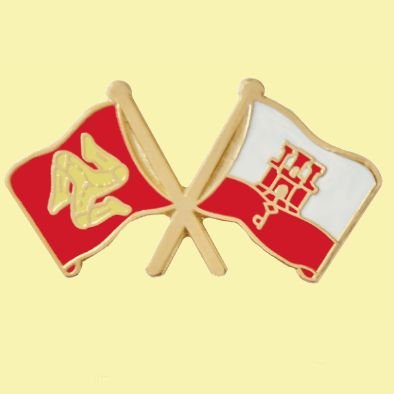 Image 0 of Isle Of Man Gibraltar Crossed Country Flags Friendship Enamel Lapel Pin Set x 3