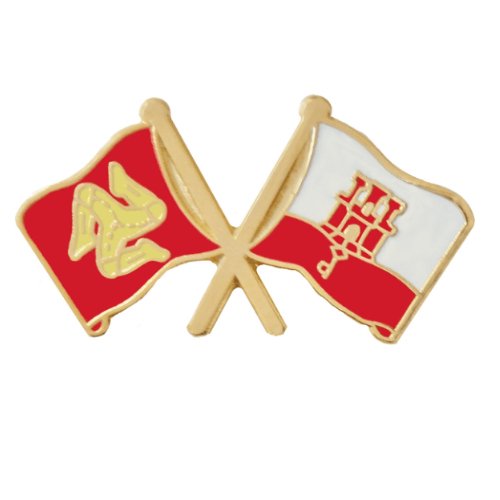 Image 1 of Isle Of Man Gibraltar Crossed Country Flags Friendship Enamel Lapel Pin Set x 3