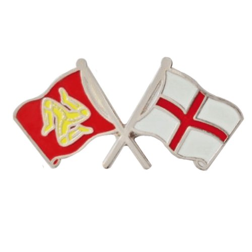 Image 1 of Isle Of Man England Crossed Country Flags Friendship Enamel Lapel Pin Set x 3