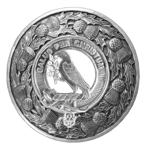 Image 1 of Abernethy Clan Crest Thistle Round Stylish Pewter Clan Badge Plaid Brooch