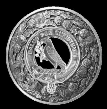 Image 0 of Abernethy Clan Crest Thistle Round Sterling Silver Clan Badge Plaid Brooch