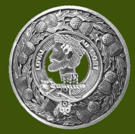 Image 0 of Adair Clan Crest Thistle Round Stylish Pewter Clan Badge Plaid Brooch