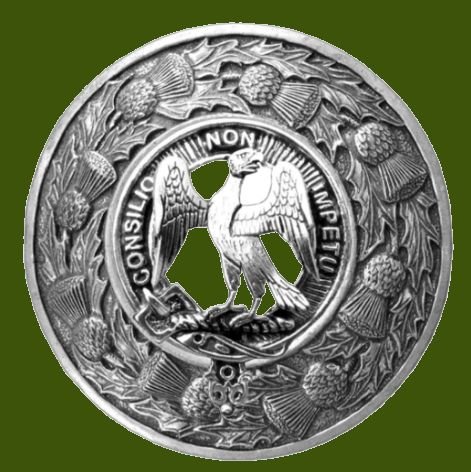 Image 0 of Agnew Clan Crest Thistle Round Stylish Pewter Clan Badge Plaid Brooch