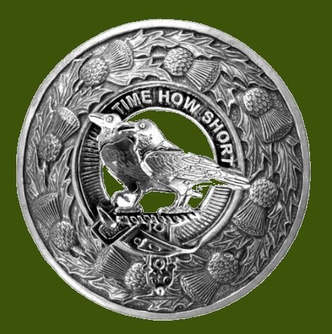 Image 0 of Akins Clan Crest Thistle Round Stylish Pewter Clan Badge Plaid Brooch