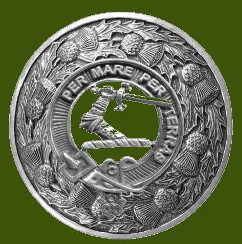 Image 0 of Alexander Clan Crest Thistle Round Stylish Pewter Clan Badge Plaid Brooch