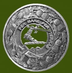 Alexander Clan Crest Thistle Round Stylish Pewter Clan Badge Plaid Brooch