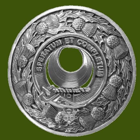 Image 0 of Arnott Clan Crest Thistle Round Stylish Pewter Clan Badge Plaid Brooch