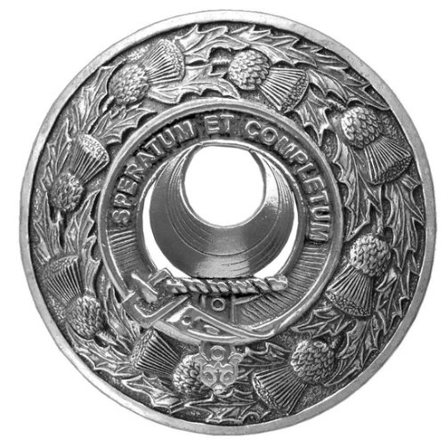 Image 1 of Arnott Clan Crest Thistle Round Stylish Pewter Clan Badge Plaid Brooch