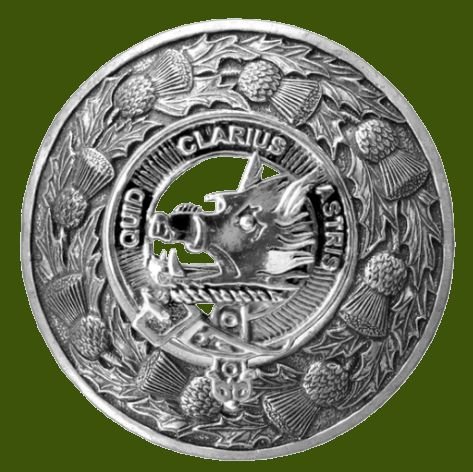 Image 0 of Baillie Clan Crest Thistle Round Stylish Pewter Clan Badge Plaid Brooch