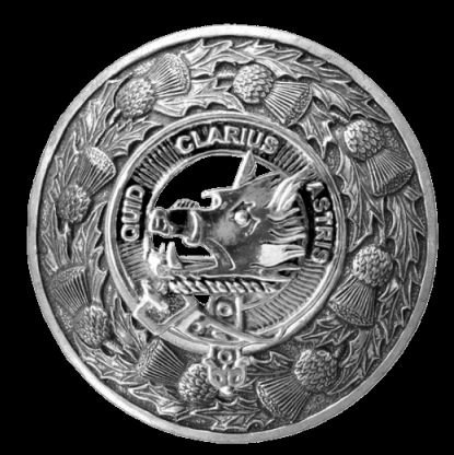 Image 0 of Baillie Clan Crest Thistle Round Sterling Silver Clan Badge Plaid Brooch