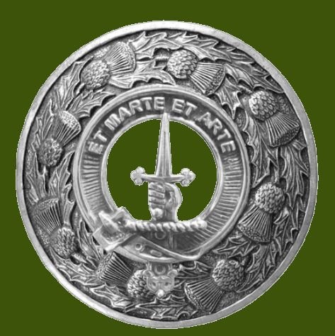 Image 0 of Bain Clan Crest Thistle Round Stylish Pewter Clan Badge Plaid Brooch
